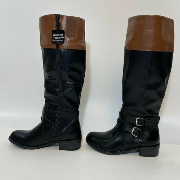 Arizona Women's Denver Block Heel Riding Boots Black/Brown sz 6/6.5/7/7.5/8/11 - Picture 2 of 7